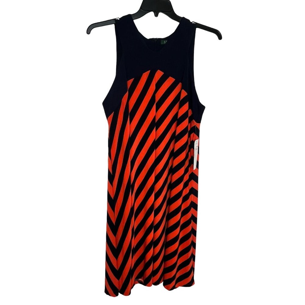 Lauren Ralph Lauren Womens Sleeveless Striped Navy Orange Dress Size 2x nwt $165